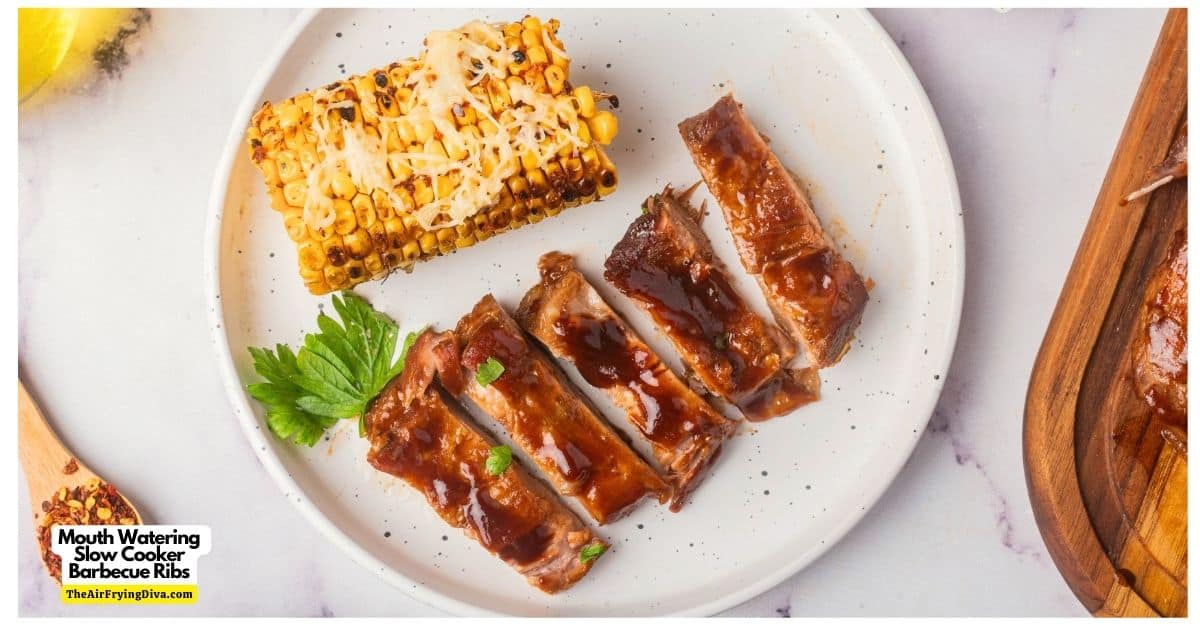 Mouth Watering Slow Cooker Barbecue Ribs, a simple and delicious dinner recipe slow cooked in a crock pot or slow cooker.