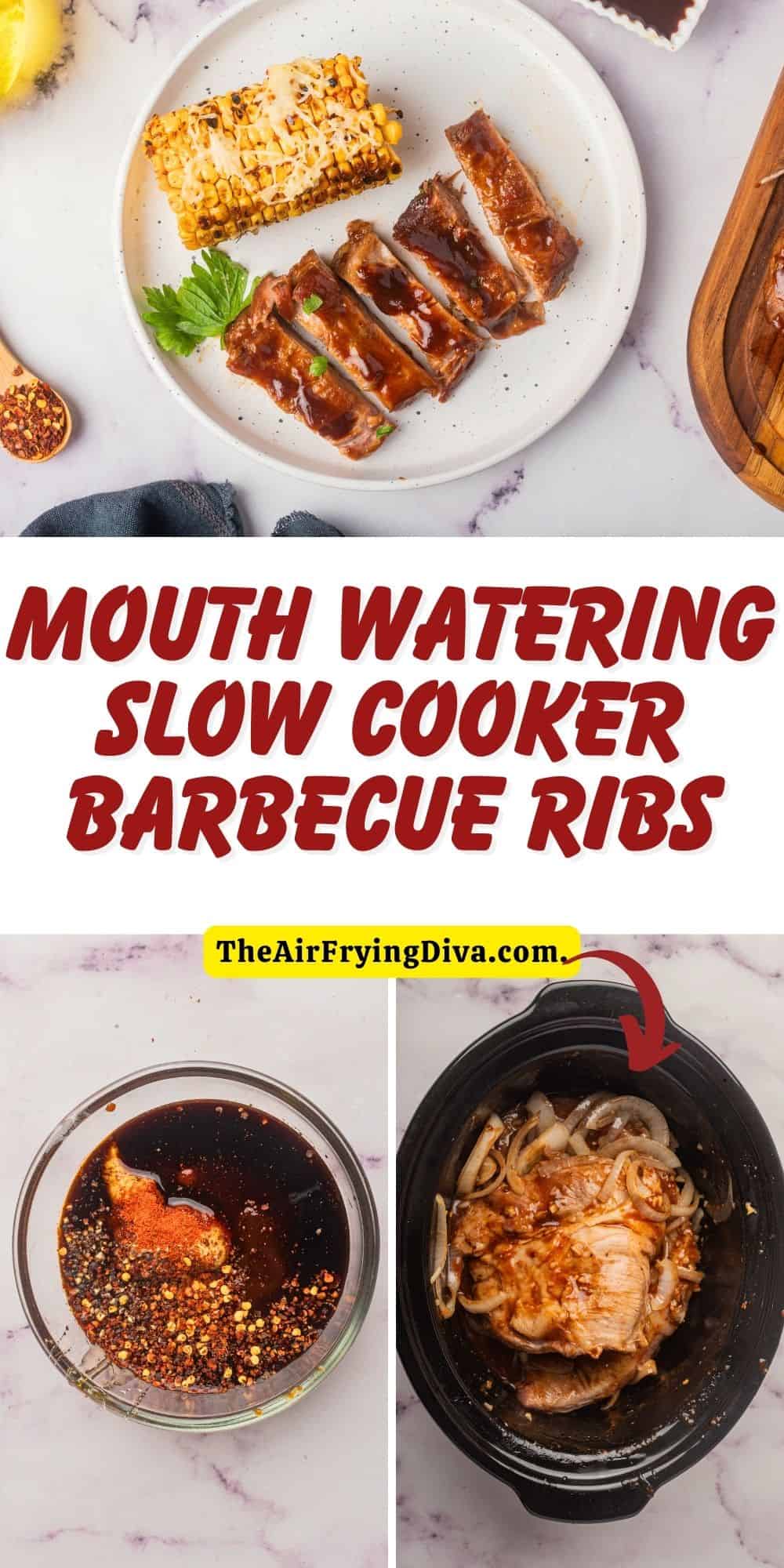 Mouth Watering Slow Cooker Barbecue Ribs, a simple and delicious dinner recipe slow cooked in a crock pot or slow cooker.