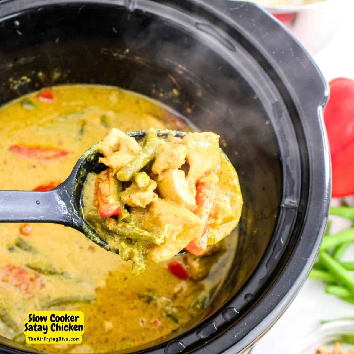 Slow Cooker Crock Pot Satay Chicken is an easy meal recipe idea moist and flavorful chicken slowly cooked in a spicy peanut butter sauce.