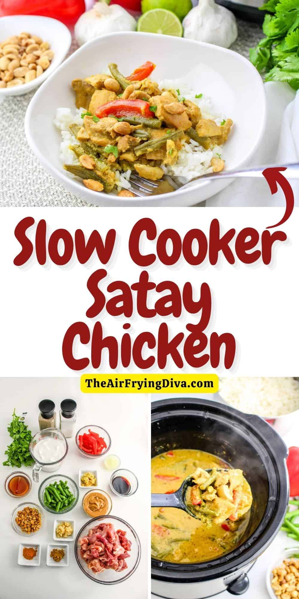 Slow Cooker Crock Pot Satay Chicken is an easy meal recipe idea moist and flavorful chicken slowly cooked in a spicy peanut butter sauce.