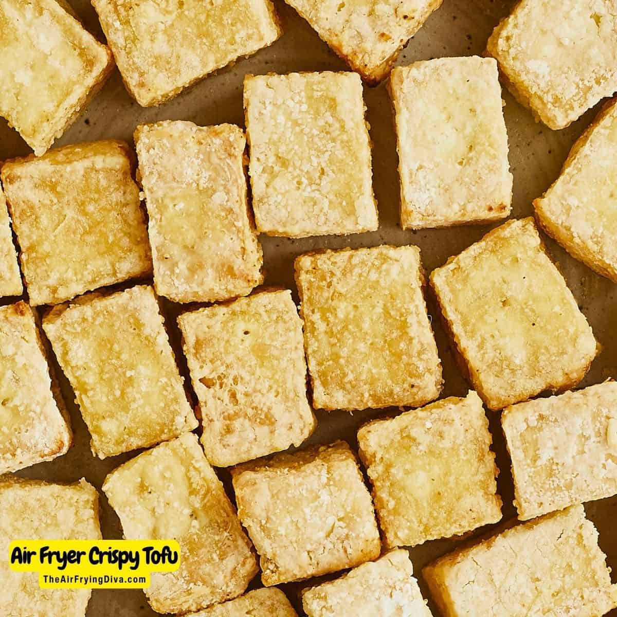 Air Fryer Crispy Tofu, a simple and delicious snack or side dish recipe made with four ingredients and air fried to perfection.