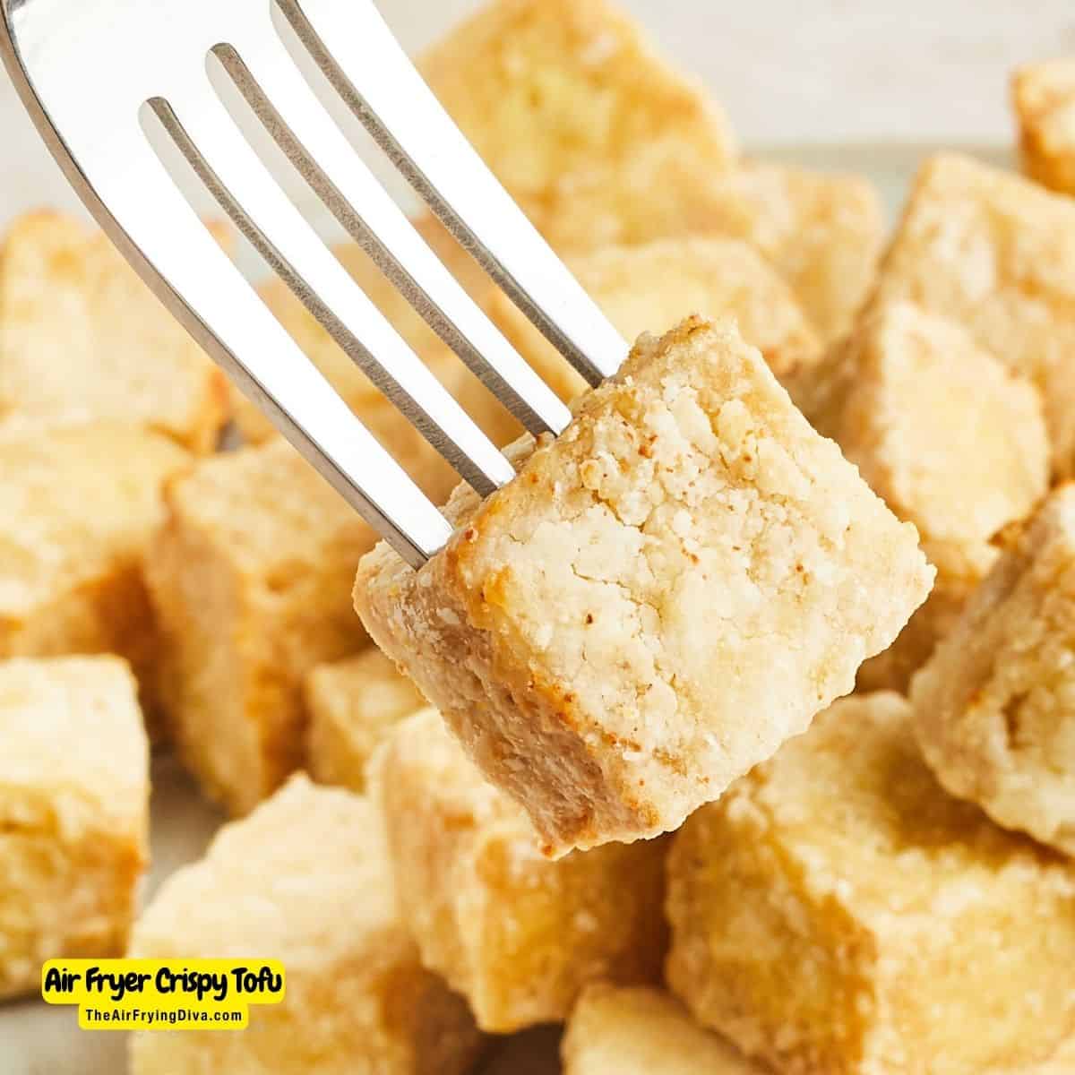 Air Fryer Crispy Tofu, a simple and delicious snack or side dish recipe made with four ingredients and air fried to perfection.