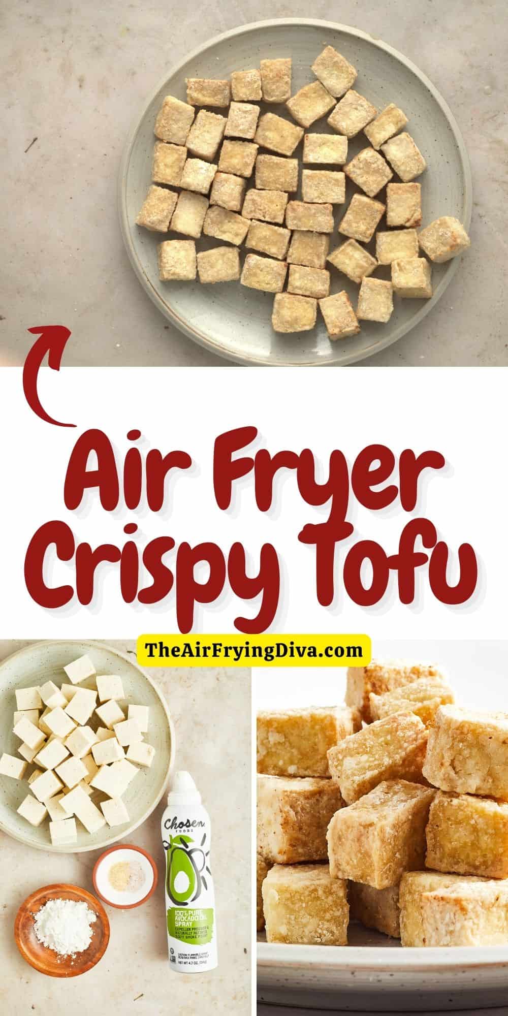 Air Fryer Crispy Tofu, a simple and delicious snack or side dish recipe made with four ingredients and air fried to perfection.