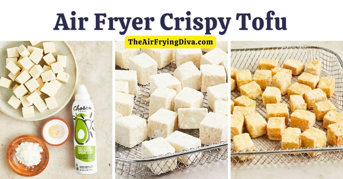 Air Fryer Crispy Tofu, a simple and delicious snack or side dish recipe made with four ingredients and air fried to perfection.