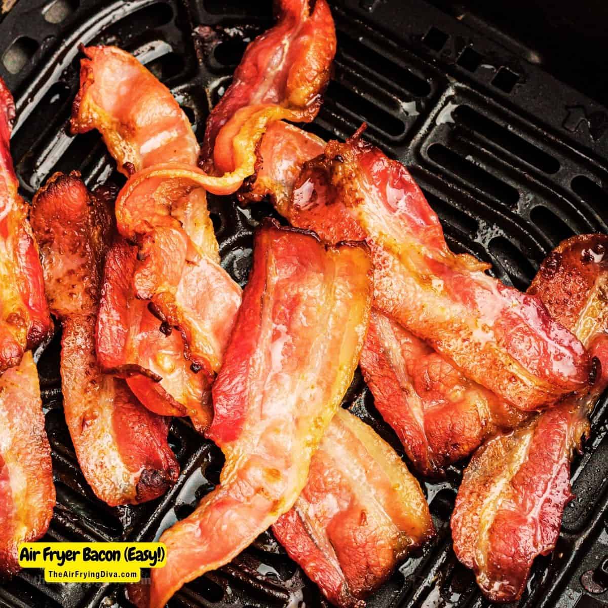 Air Fryer Bacon, an easy recipe for cooking air fried bacon for breakfast, brunch, or any time, in about 10 minutes.