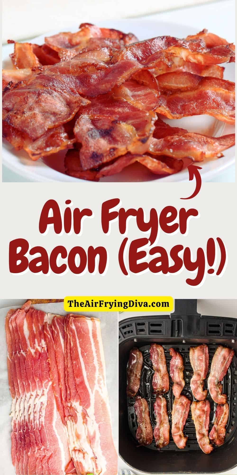 Air Fryer Bacon, an easy recipe for cooking air fried bacon for breakfast, brunch, or any time, in about 10 minutes.