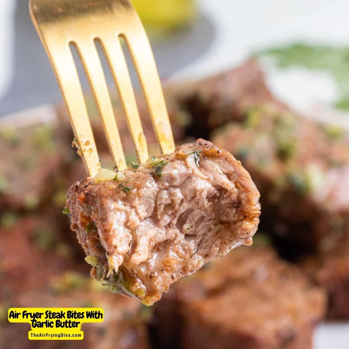 Air Fryer Steak Bites With Garlic Butter, a simple and delicious appetizer or meal recipe featuring tender meat cooked to perfection.