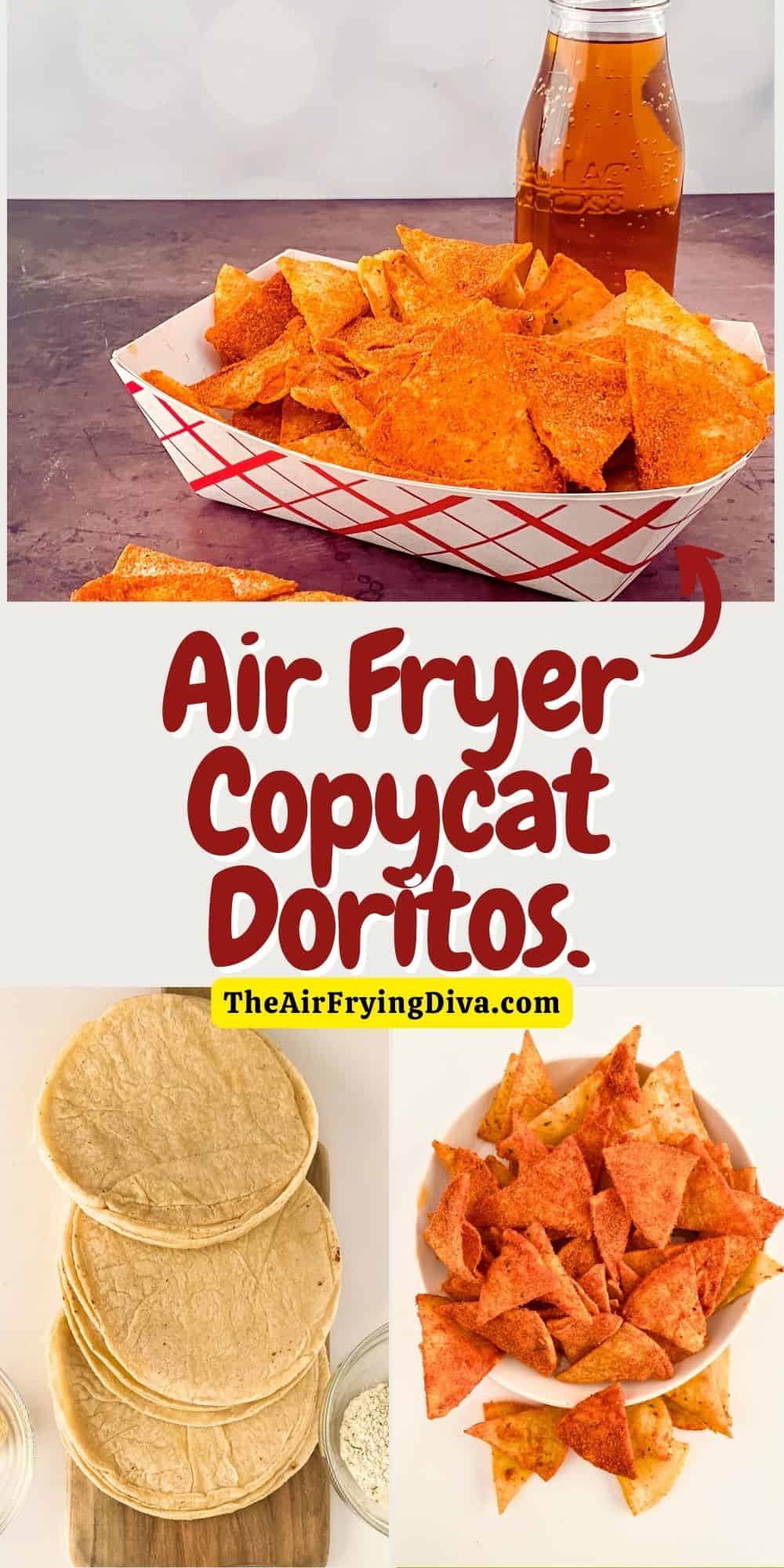 Air Fryer Copycat Doritos, a simple and delicious snack recipe made with tortillas and seasoned with nacho seasoning.