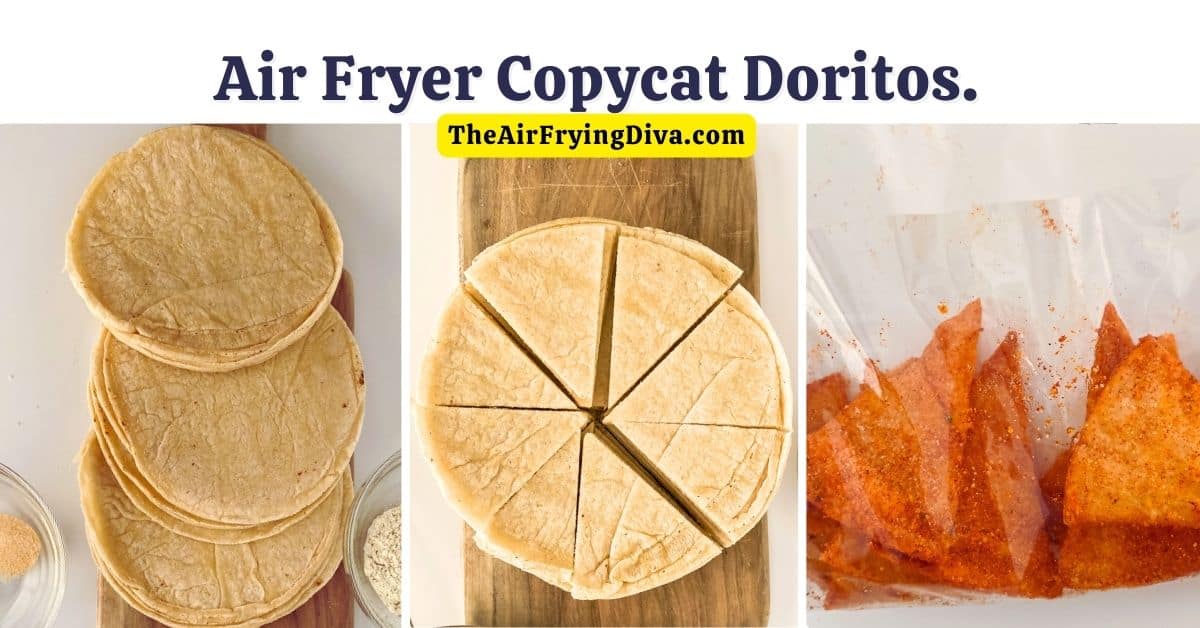 Air Fryer Copycat Doritos, a simple and delicious snack recipe made with tortillas and seasoned with nacho seasoning.