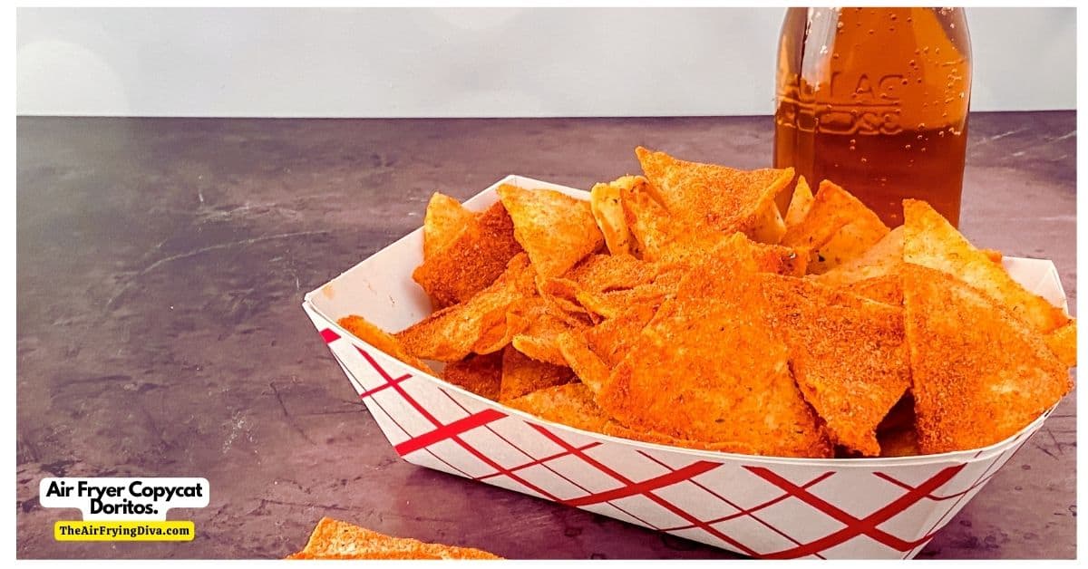 Air Fryer Copycat Doritos, a simple and delicious snack recipe made with tortillas and seasoned with nacho seasoning.