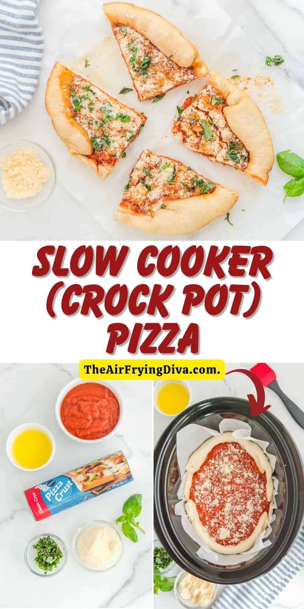 Slow Cooker Crock Pot Pizza, a simple 4 ingredient meal recipe for a mouthwatering homemade pizza with toppings.