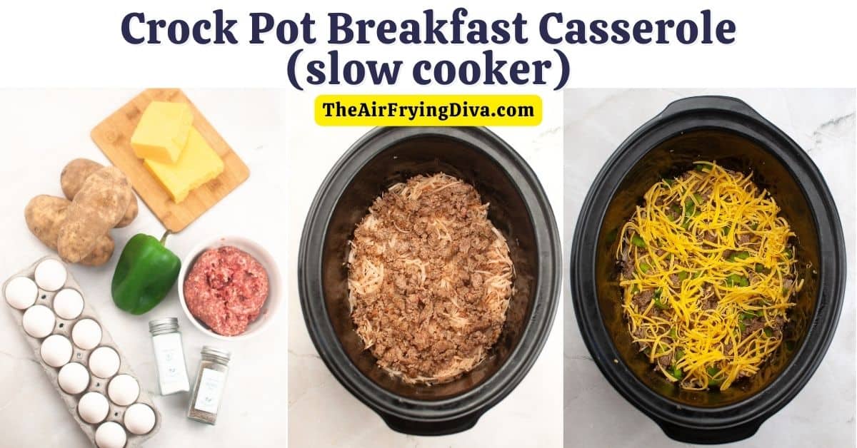 Crockpot Breakfast Casserole Recipe (slow cooker), a simple five ingredient recipe featuring eggs, potatoes, and sausage.