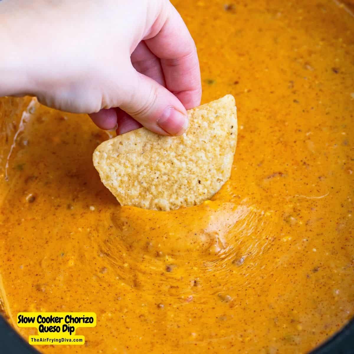 Slow Cooker Chorizo Queso Dip (Crockpot Recipe),  a delicious appetizer or side idea made with cheese and  jalapeno peppers.