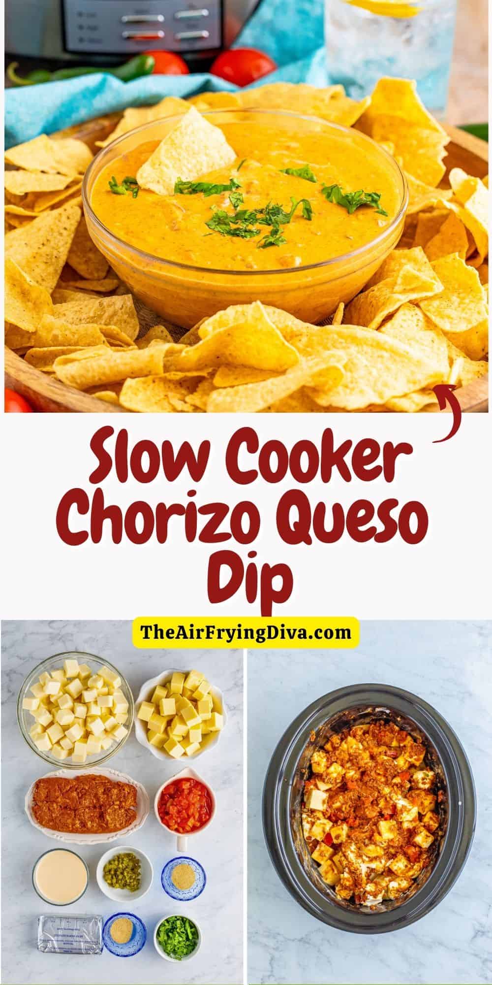 Slow Cooker Chorizo Queso Dip (Crockpot Recipe),  a delicious appetizer or side idea made with cheese and  jalapeno peppers.