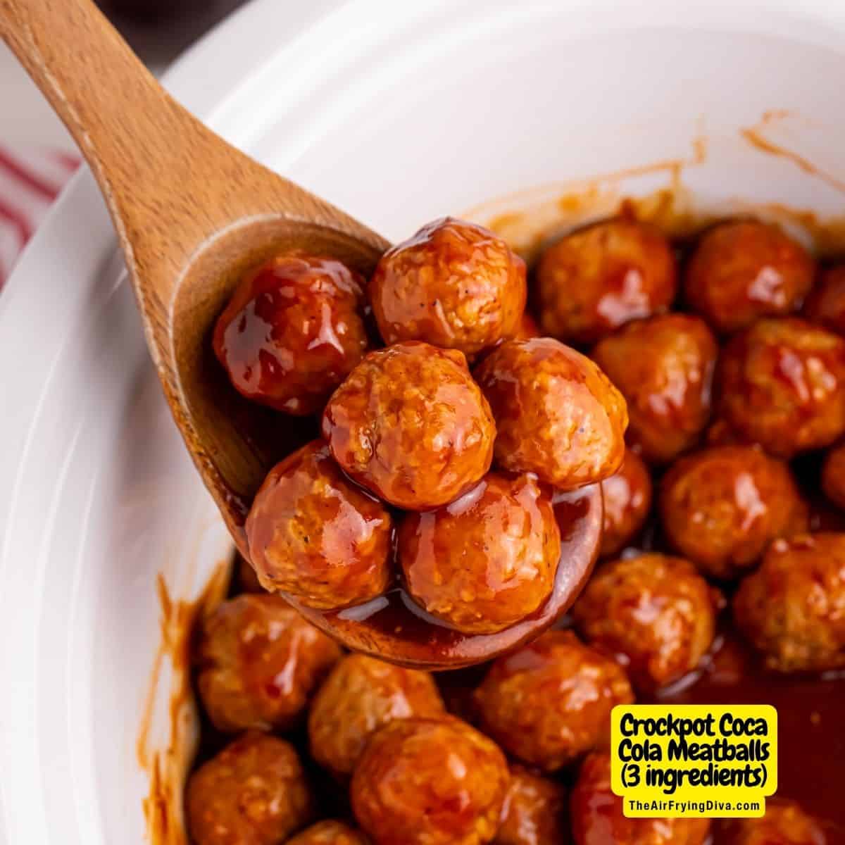 Crockpot Coca Cola Meatballs- a simple and delicious sweet and savory three ingredient recipe cooked in a slow cooker.