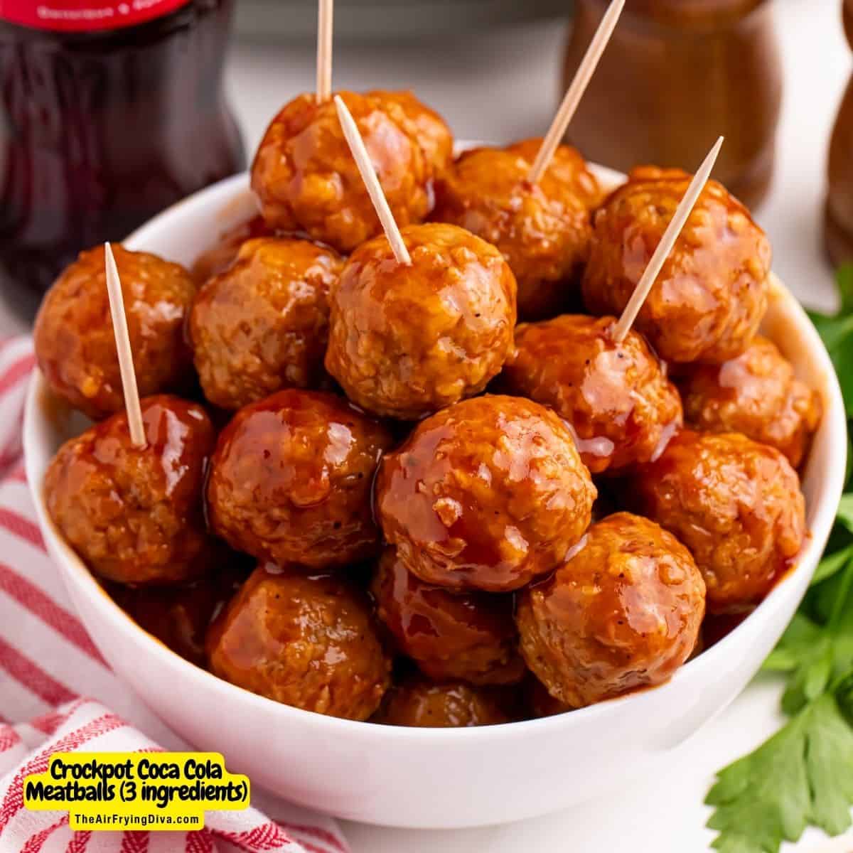 Crockpot Coca Cola Meatballs- a simple and delicious sweet and savory three ingredient recipe cooked in a slow cooker.