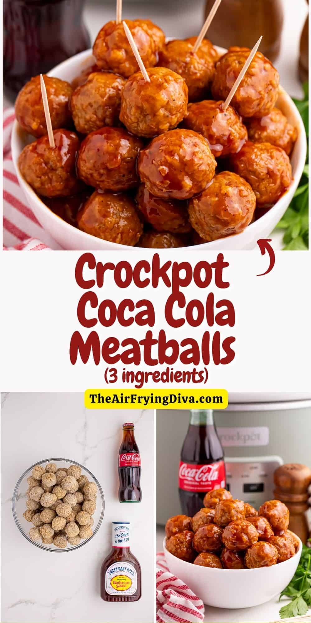 Crockpot Coca Cola Meatballs- a simple and delicious sweet and savory three ingredient recipe cooked in a slow cooker.