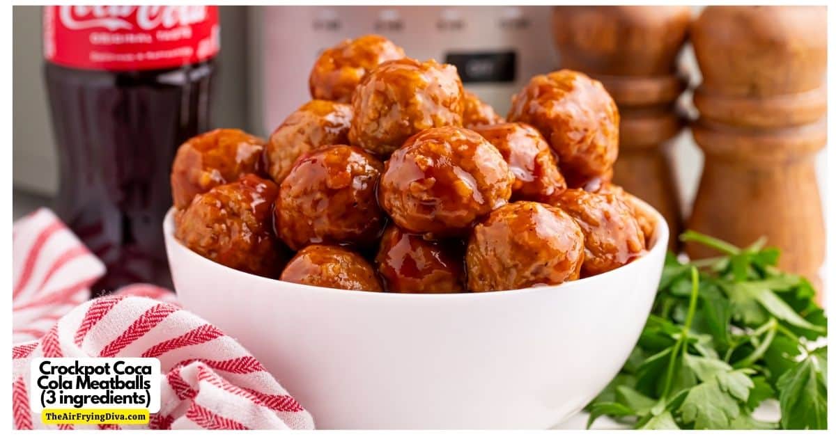 Crockpot Coca Cola Meatballs- a simple and delicious sweet and savory three ingredient recipe cooked in a slow cooker.