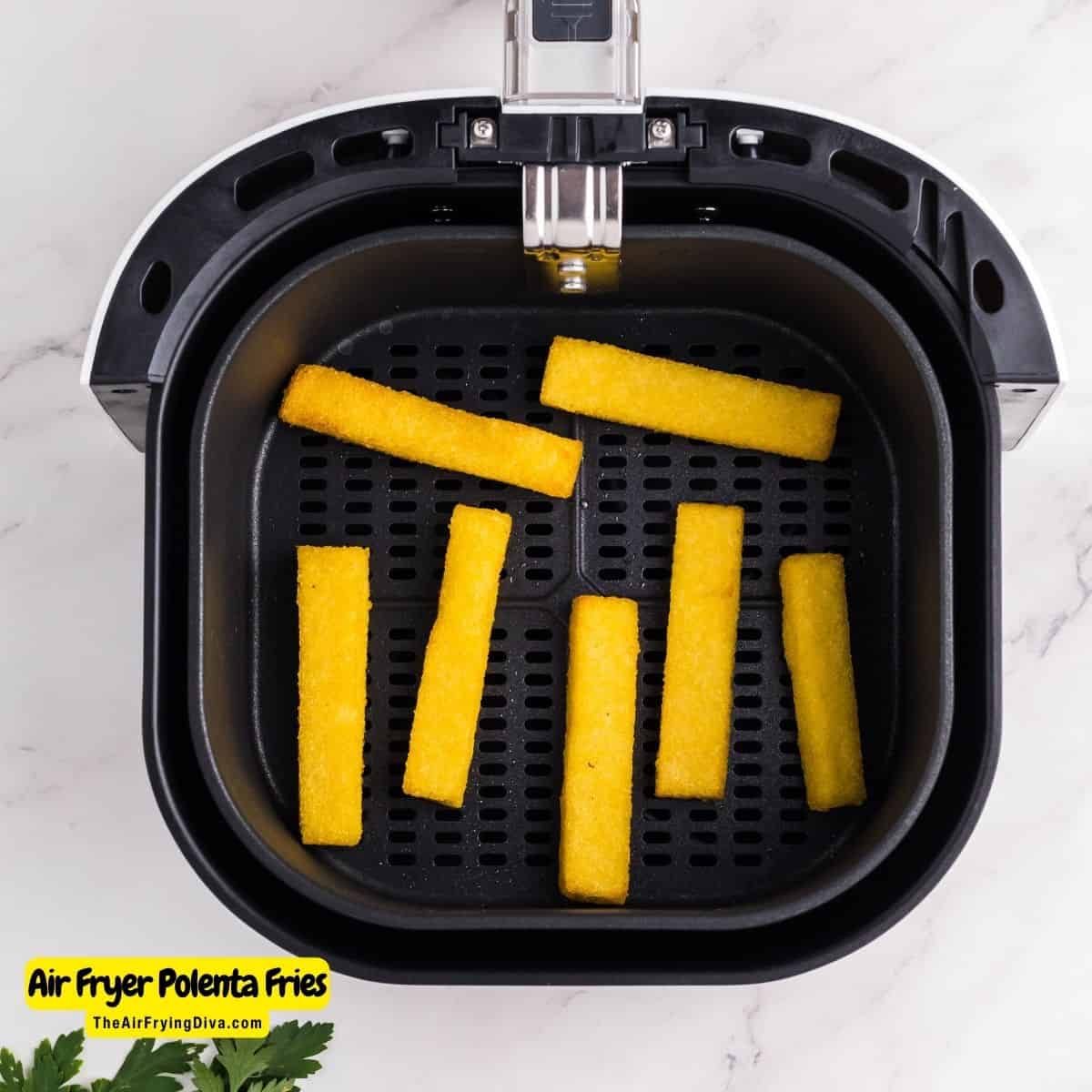 Air Fryer Polenta Fries (just 4 ingredients), a simple and tasty side dish or appetizer recipe. Gluten Free, Vegetarian, Vegan. 