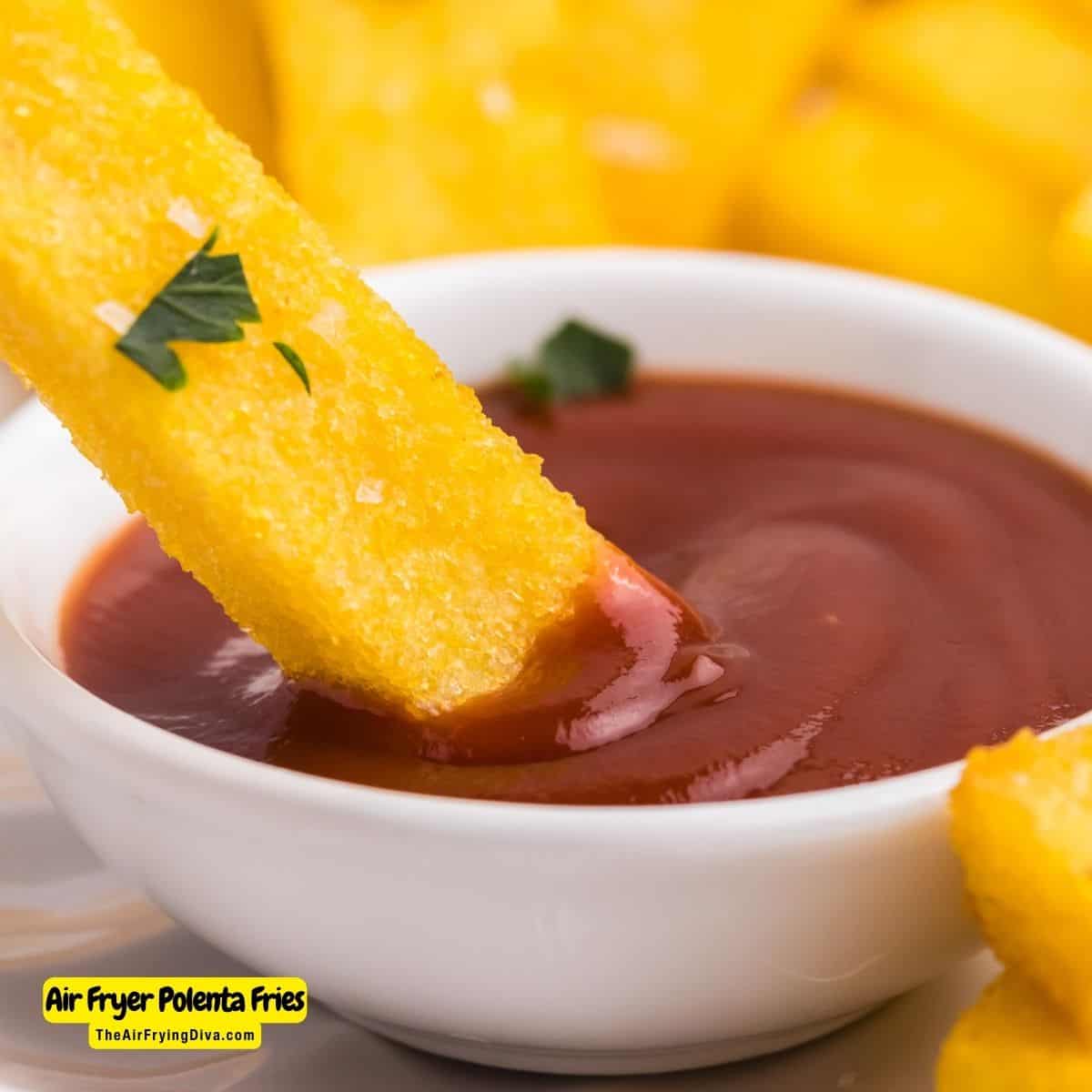 Air Fryer Polenta Fries (just 4 ingredients), a simple and tasty side dish or appetizer recipe. Gluten Free, Vegetarian, Vegan. 