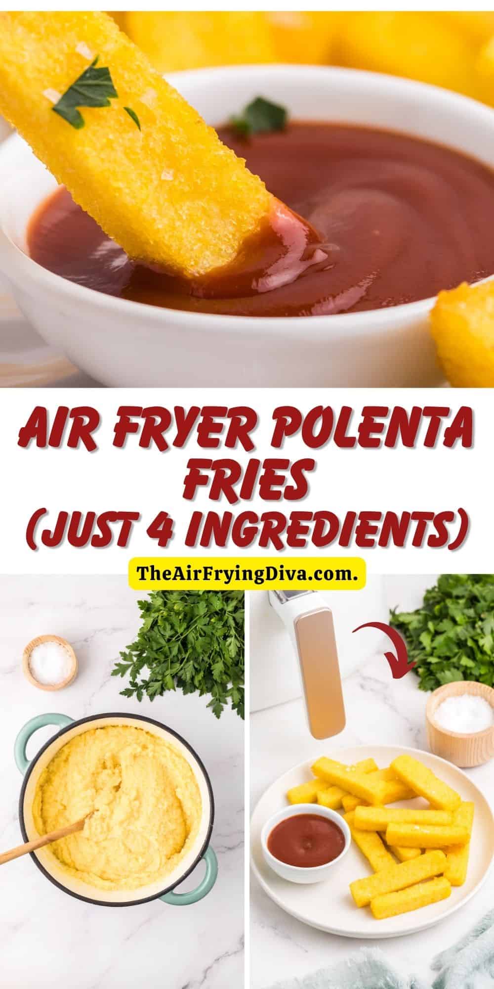 Air Fryer Polenta Fries (just 4 ingredients), a simple and tasty side dish or appetizer recipe. Gluten Free, Vegetarian, Vegan. 