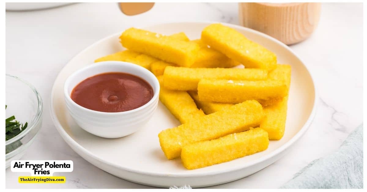 Air Fryer Polenta Fries (just 4 ingredients), a simple and tasty side dish or appetizer recipe. Gluten Free, Vegetarian, Vegan. 