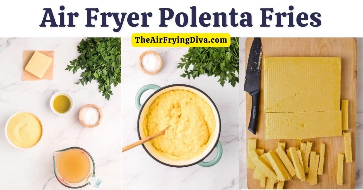 Air Fryer Polenta Fries (just 4 ingredients), a simple and tasty side dish or appetizer recipe. Gluten Free, Vegetarian, Vegan. 