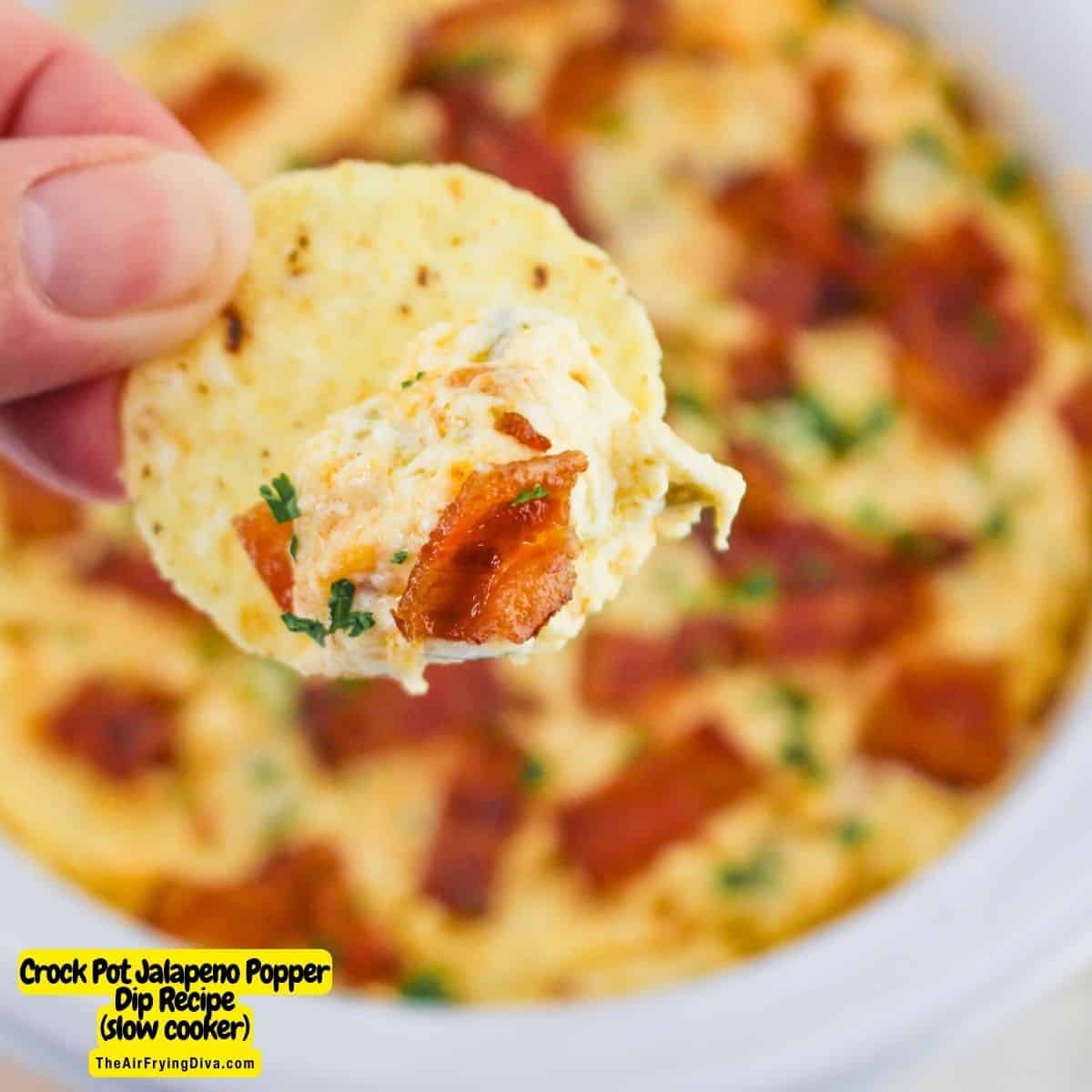 Crock Pot Jalapeno Popper Dip Recipe, a creamy and spicy slow cooker appetizer dip made with jalapeno peppers and cream cheese.