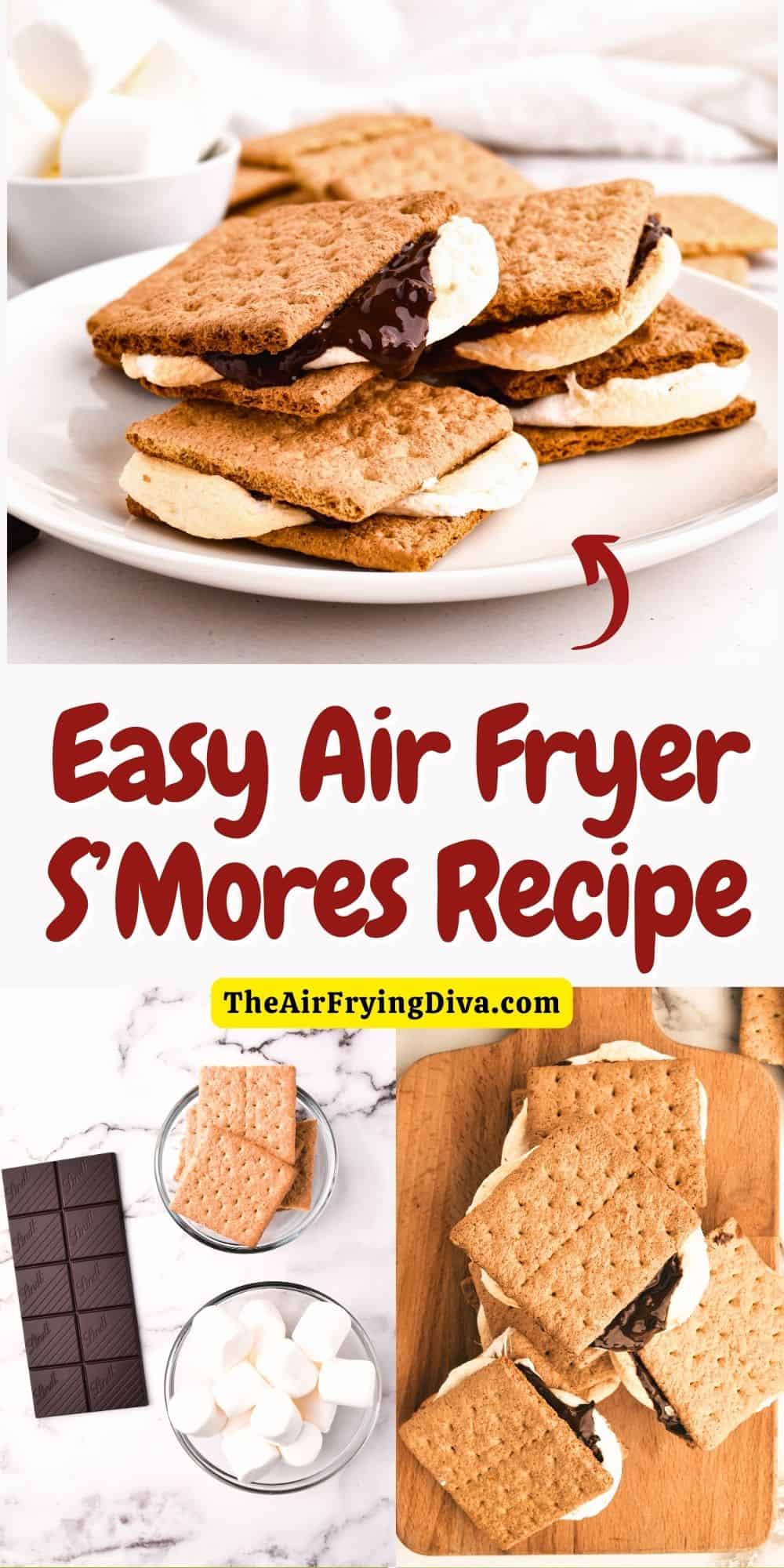 Easy Air Fryer S’Mores Recipe, a quick and simple way to make a classic decadent dessert or snack indoors and year round.