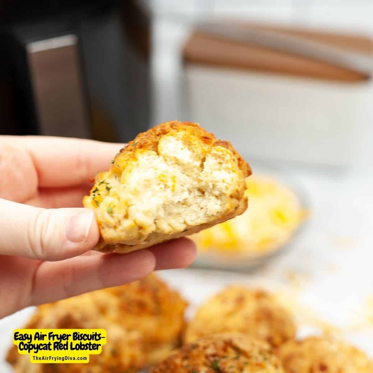 Air Fryer Cheddar Bay Biscuits- A Copycat Red Lobster buttermilk and cheddar cheese biscuit made in an air fryer.