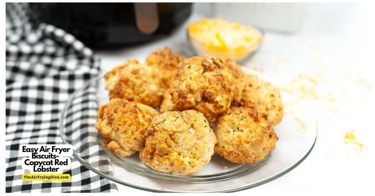 Air Fryer Cheddar Bay Biscuits- A Copycat Red Lobster buttermilk and cheddar cheese biscuit made in an air fryer.