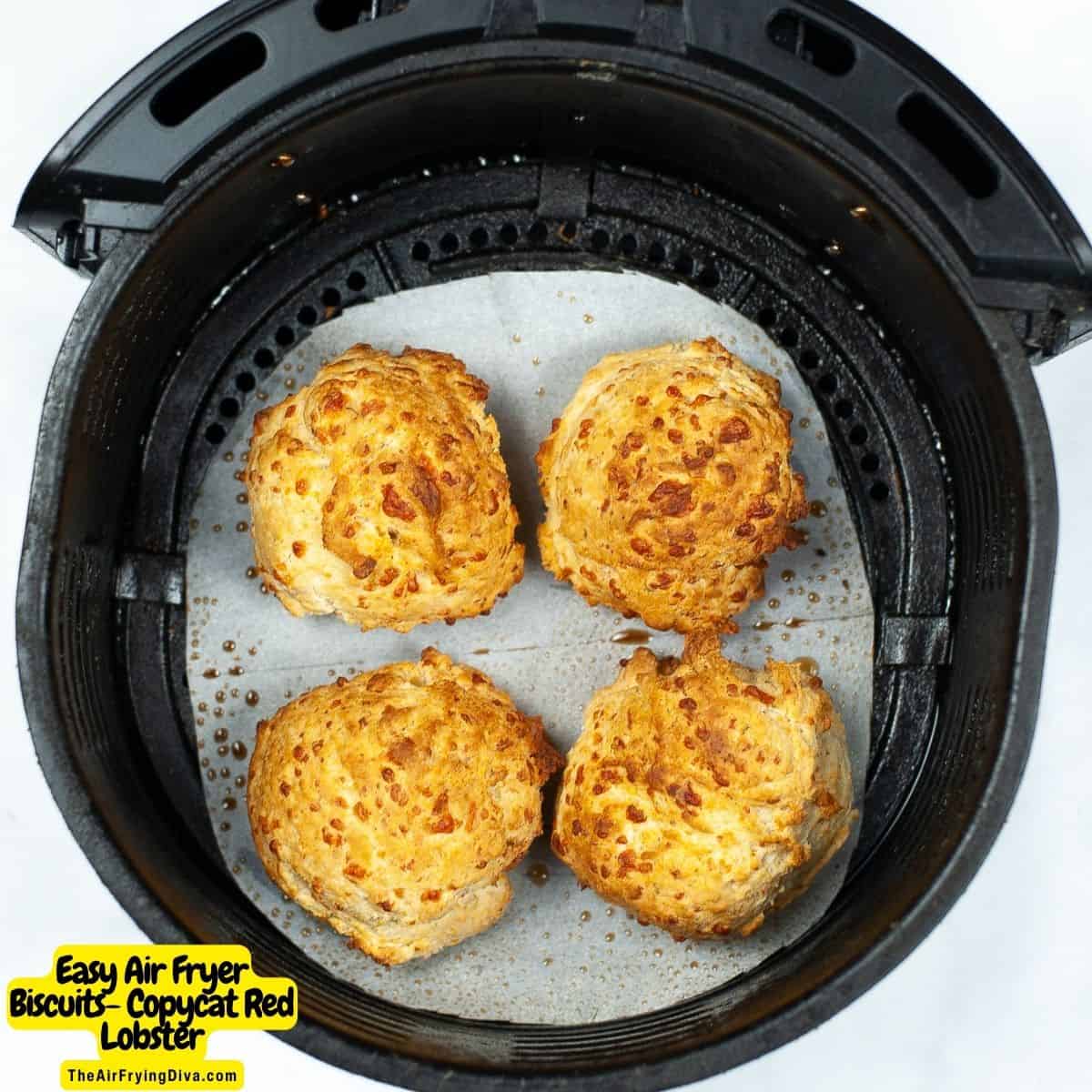 Air Fryer Cheddar Bay Biscuits- A Copycat Red Lobster buttermilk and cheddar cheese biscuit made in an air fryer.