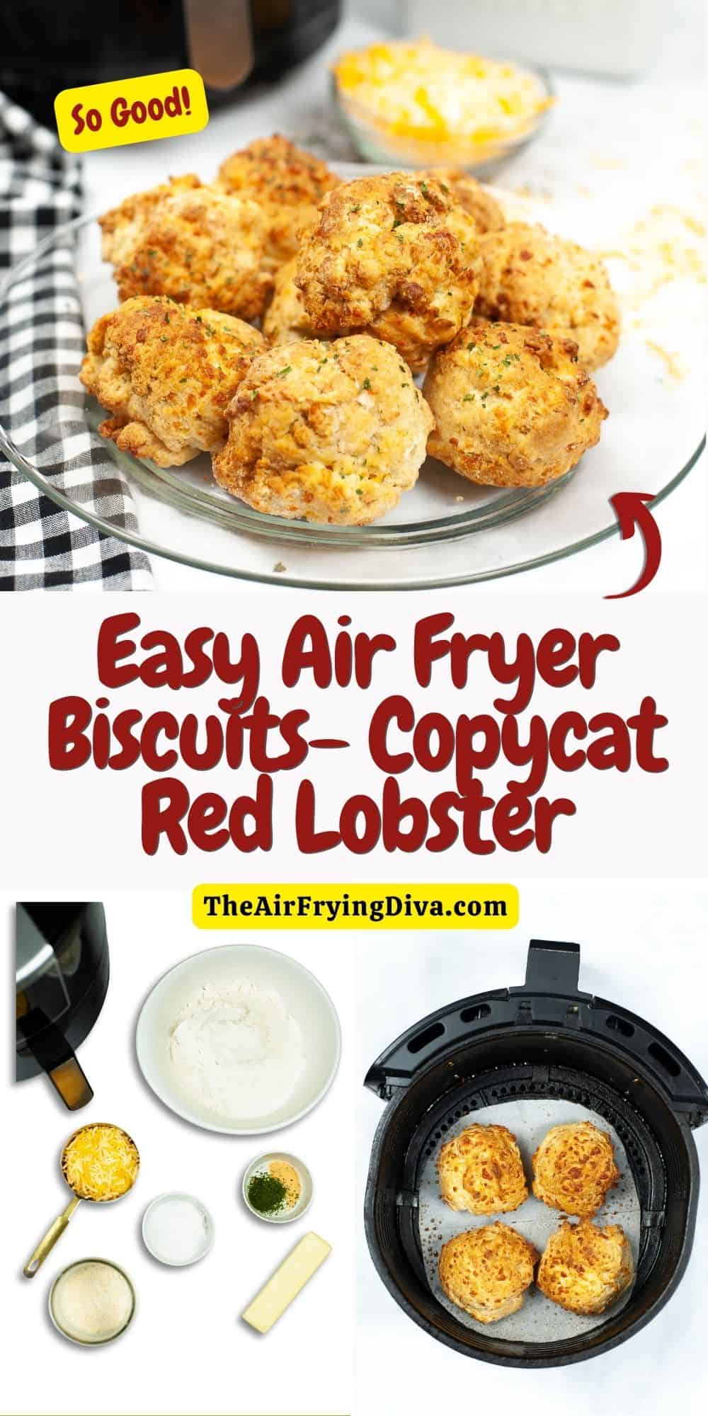 Air Fryer Cheddar Bay Biscuits- A Copycat Red Lobster buttermilk and cheddar cheese biscuit made in an air fryer.