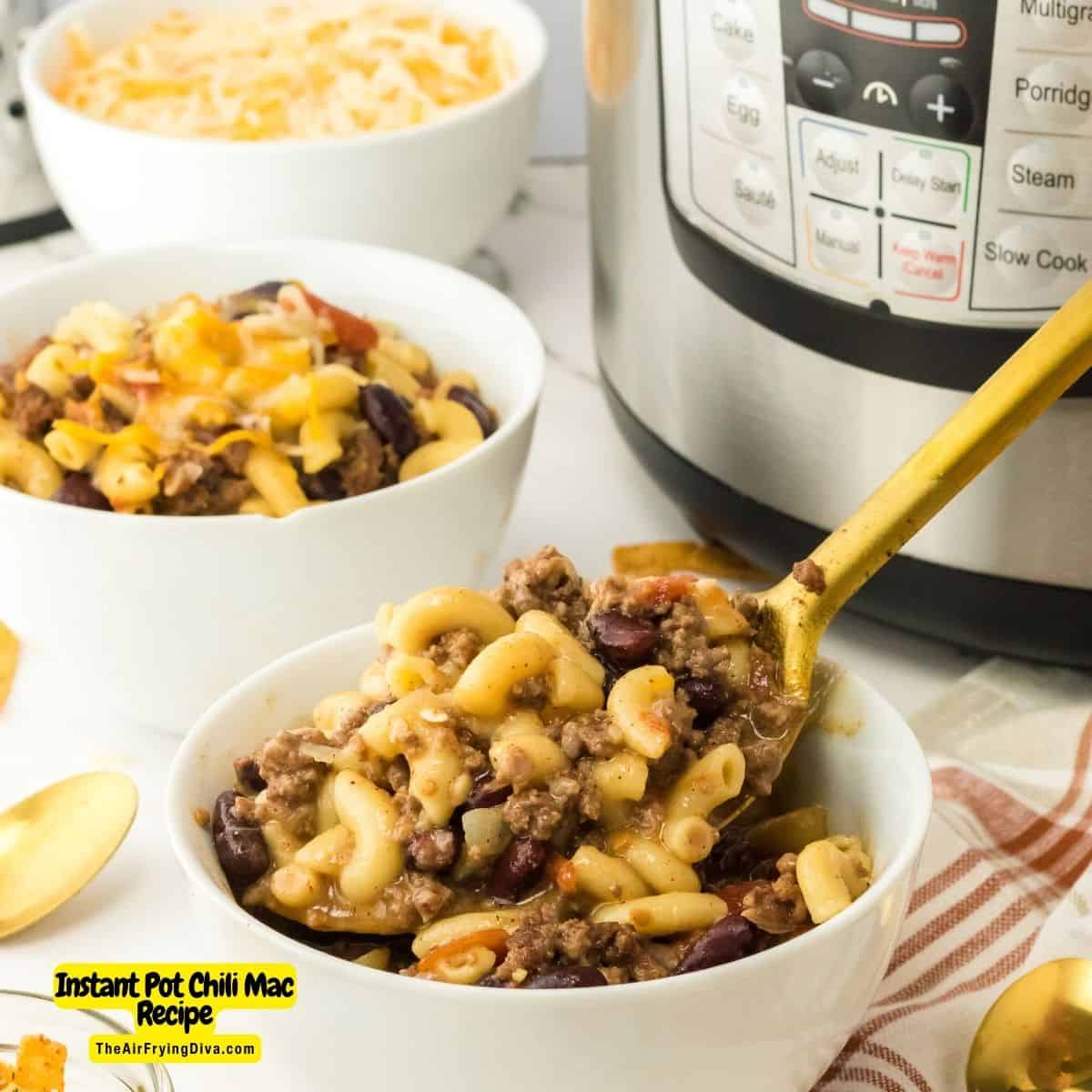 Instant Pot Chili Mac Recipe, an easy and delicious dinner recipe made with homemade chili, macaroni, and cheddar cheese. Pressure Cooker.