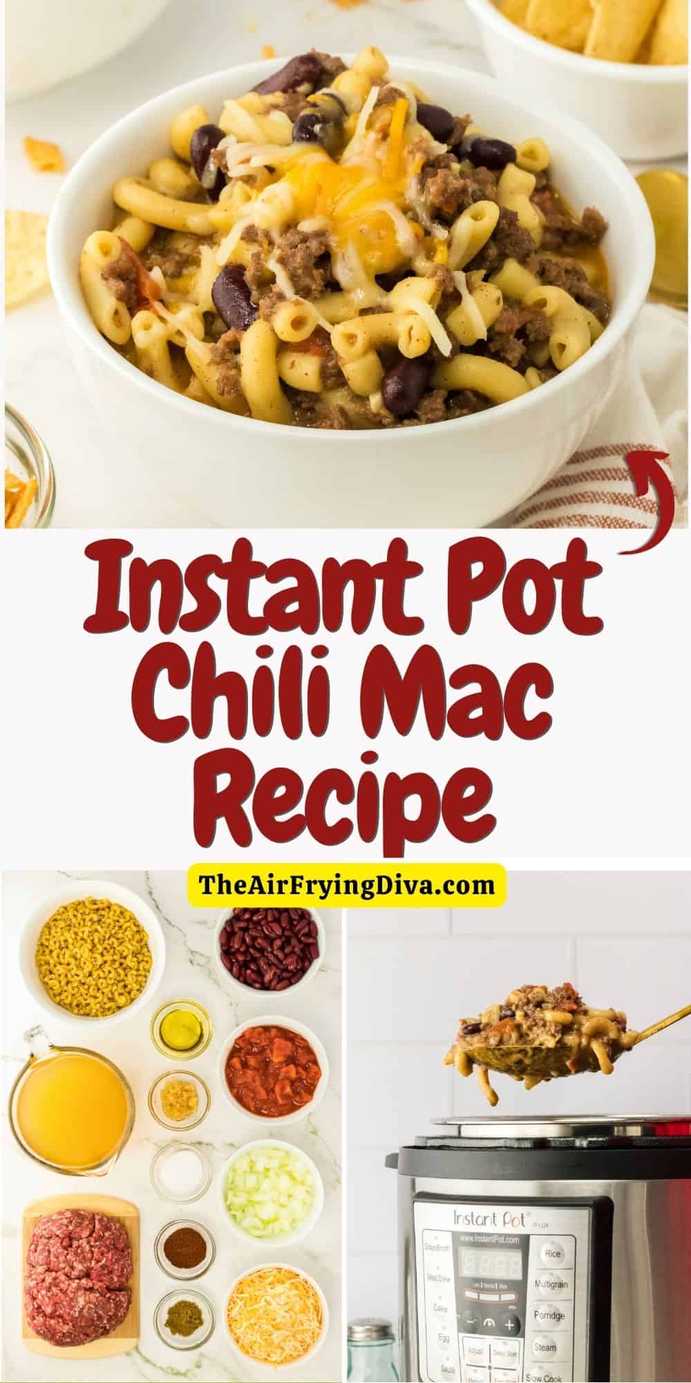 Instant Pot Chili Mac Recipe, an easy and delicious dinner recipe made with homemade chili, macaroni, and cheddar cheese. Pressure Cooker.