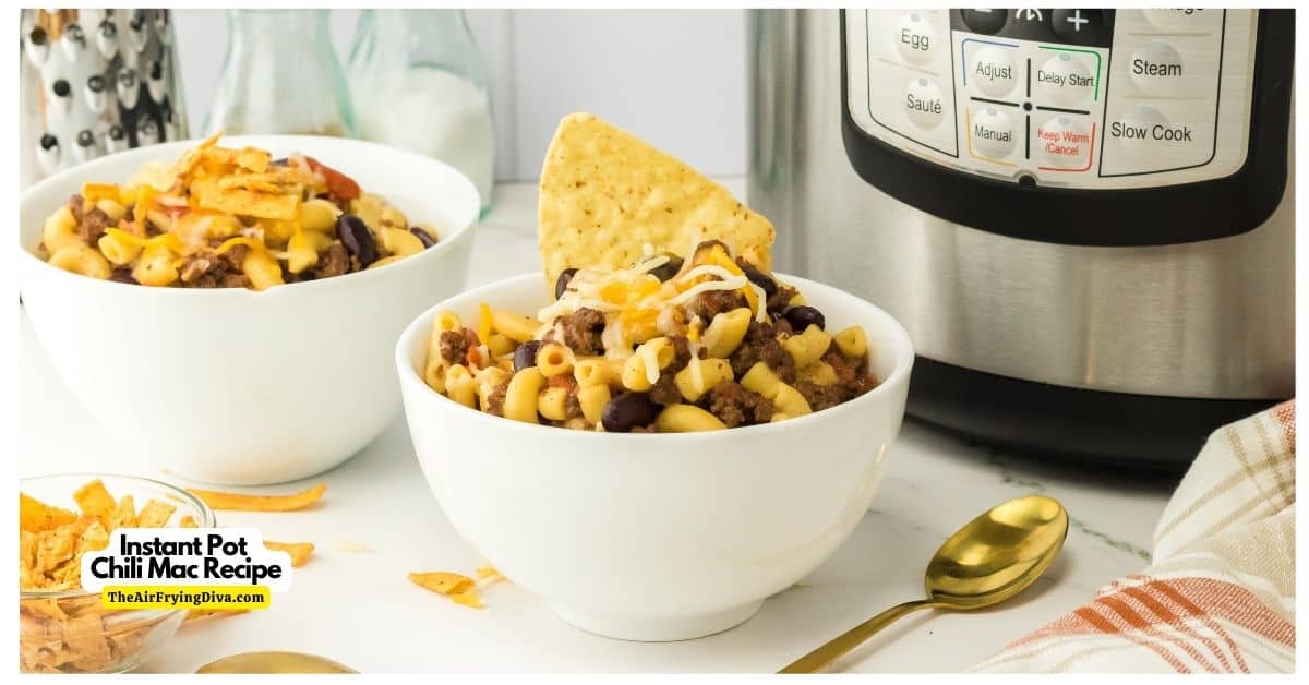 Instant Pot Chili Mac Recipe, an easy and delicious dinner recipe made with homemade chili, macaroni, and cheddar cheese. Pressure Cooker.