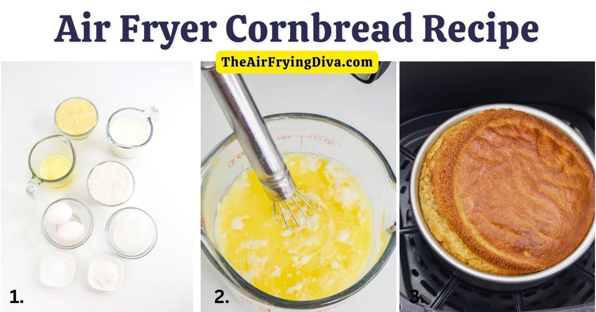 Air Fryer Cornbread Recipe, an easy and delicious bread recipe made from scratch and air fried to perfection.