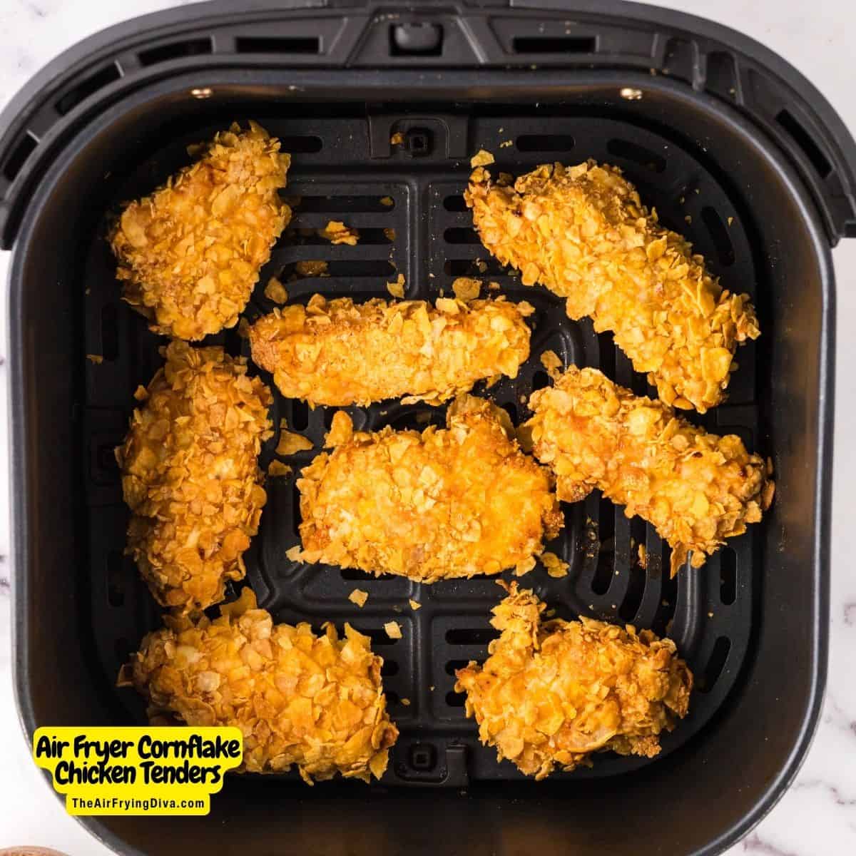 Air Fryer Cornflake Chicken Tenders, a delicious and easy recipe featuring chicken breast tenders perfectly seasoned and air fried.