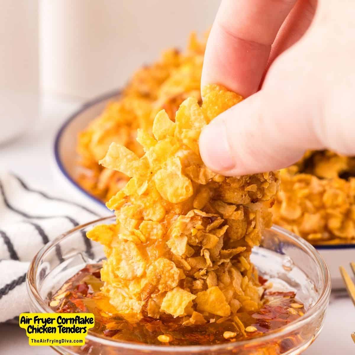 Air Fryer Cornflake Chicken Tenders, a delicious and easy recipe featuring chicken breast tenders perfectly seasoned and air fried.