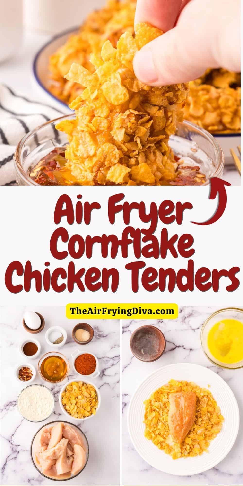 Air Fryer Cornflake Chicken Tenders, a delicious and easy recipe featuring chicken breast tenders perfectly seasoned and air fried.