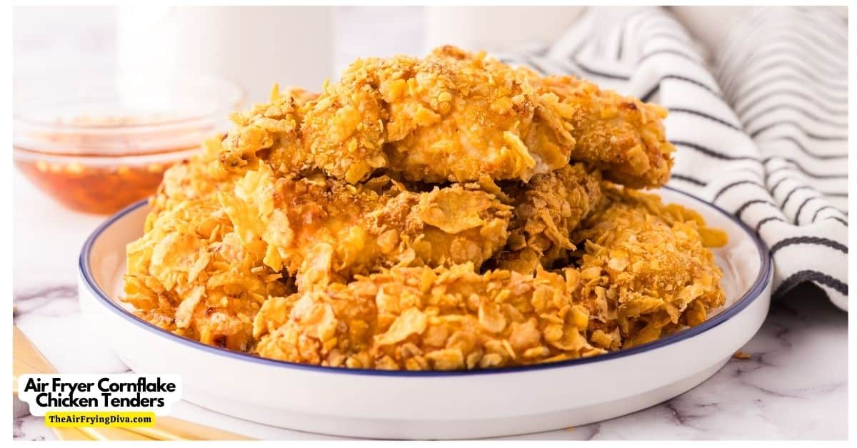 Air Fryer Cornflake Chicken Tenders, a delicious and easy recipe featuring chicken breast tenders perfectly seasoned and air fried.