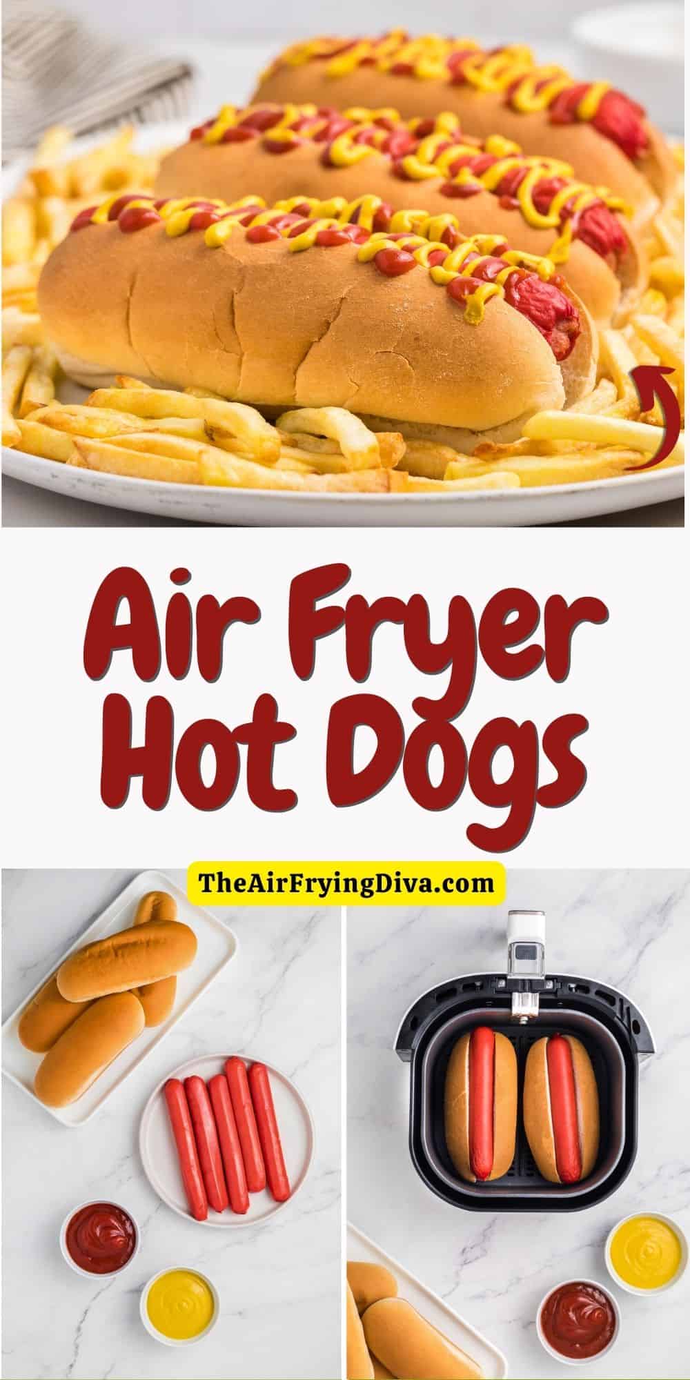 Air Fryer Hot Dogs , a simple and delicious recipe for how to cook hot dogs in an air fryer, includes buns .