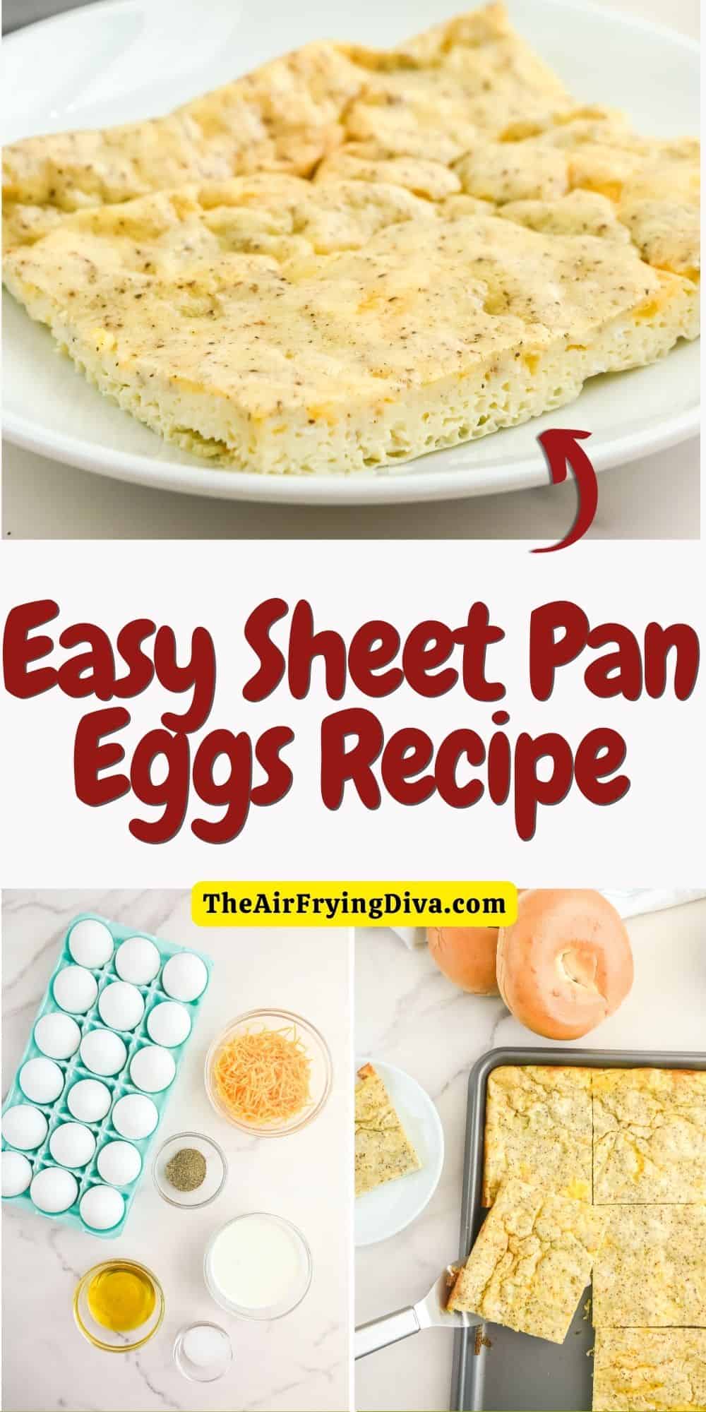 Easy Sheet Pan Eggs Recipe, a delicious breakfast or brunch meal featuring fluffy eggs that are baked in an oven.