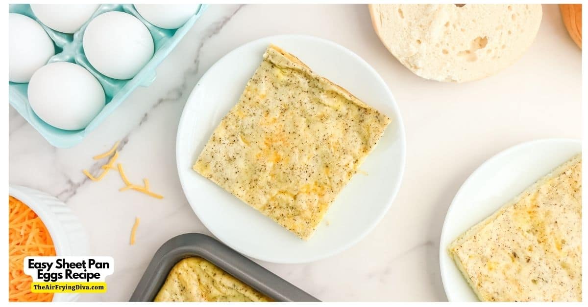 Easy Sheet Pan Eggs Recipe, a delicious breakfast or brunch meal featuring fluffy eggs that are baked in an oven.