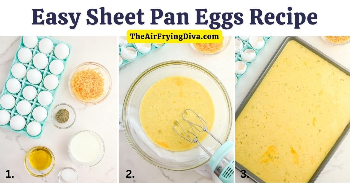 Easy Sheet Pan Eggs Recipe, a delicious breakfast or brunch meal featuring fluffy eggs that are baked in an oven.