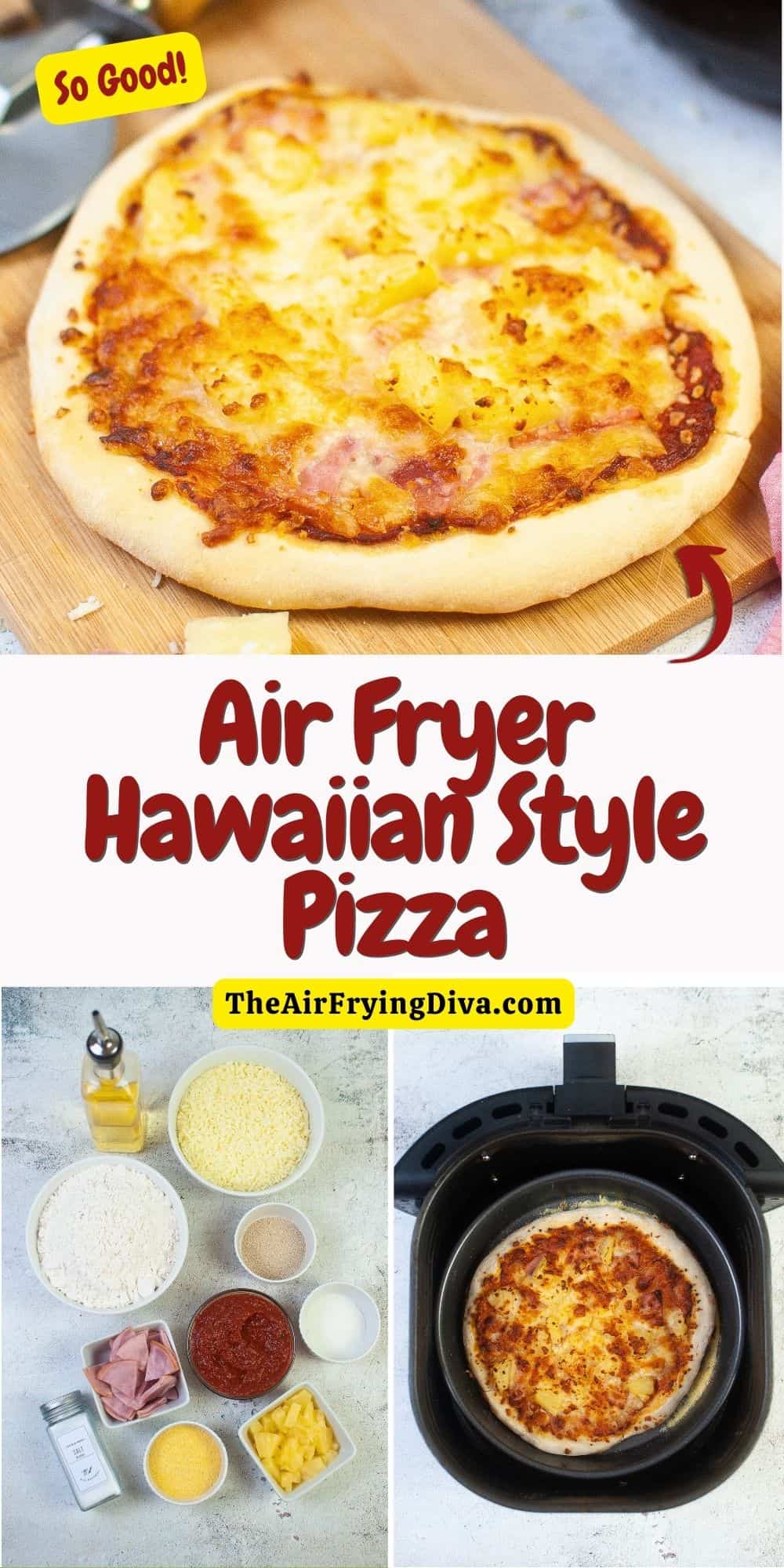 Air Fryer Hawaiian Style Pizza an easy and delicious snack or meal recipe made with pineapple and Canadian ham on a simple crust.