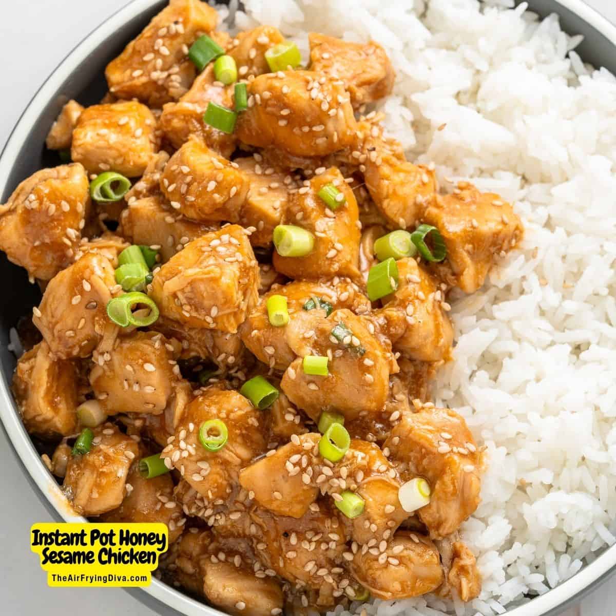 Instant Pot Honey Sesame Chicken (with video), a simple meal recipe made in a pressure cooker with bite sized chicken breasts in savory sauce