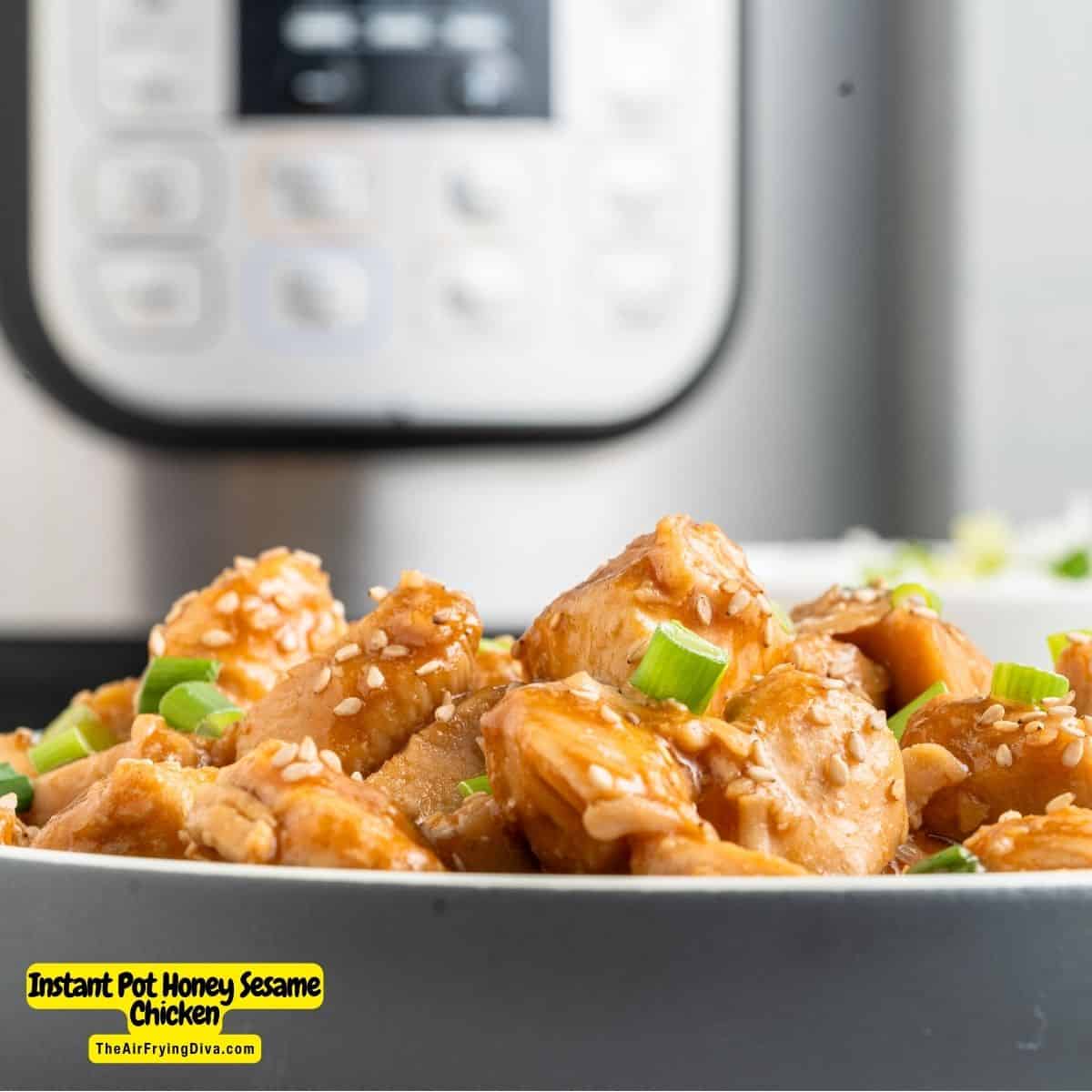 Instant Pot Honey Sesame Chicken (with video), a simple meal recipe made in a pressure cooker with bite sized chicken breasts in savory sauce