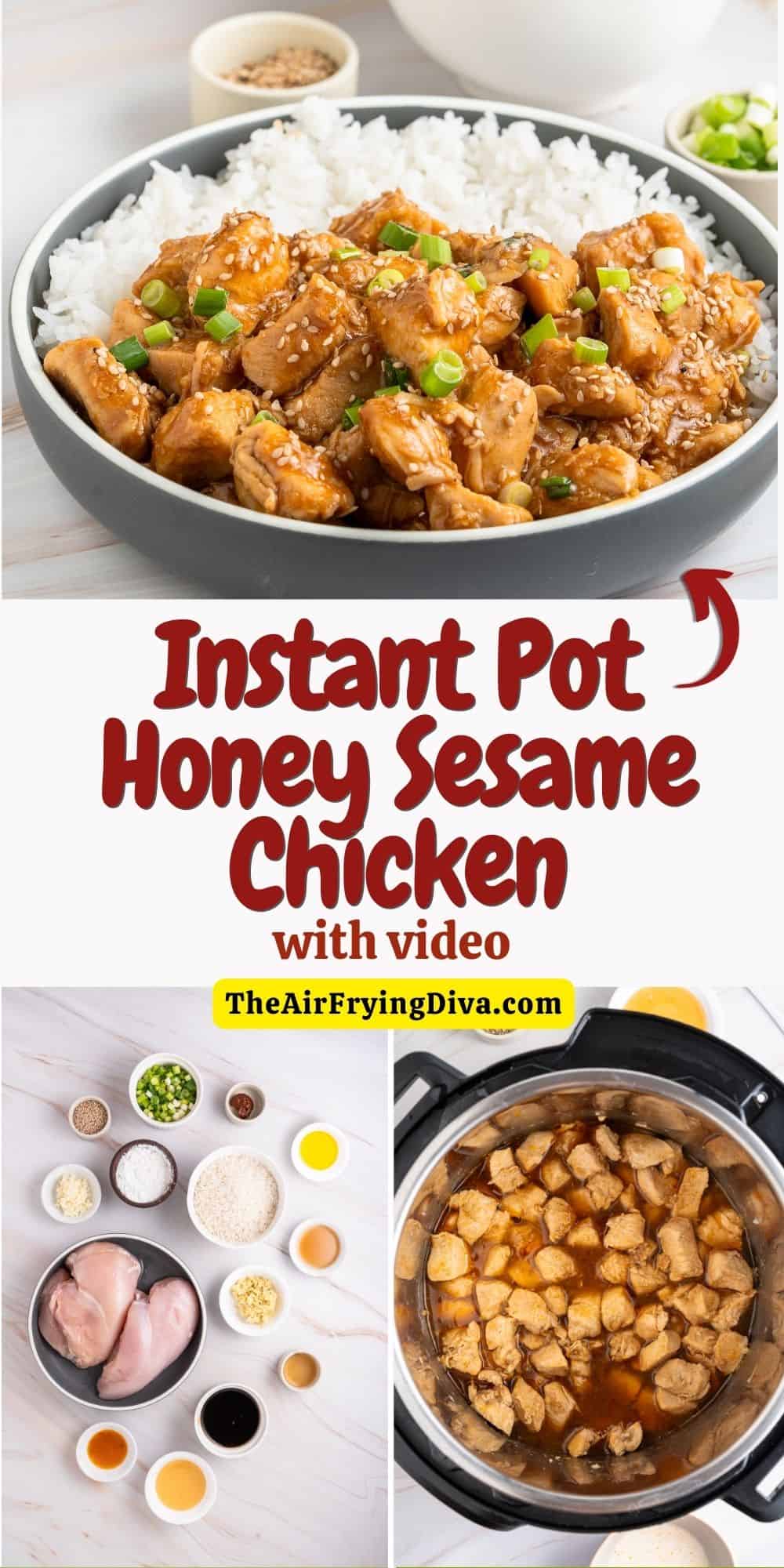 Instant Pot Honey Sesame Chicken (with video), a simple meal recipe made in a pressure cooker with bite sized chicken breasts in savory sauce