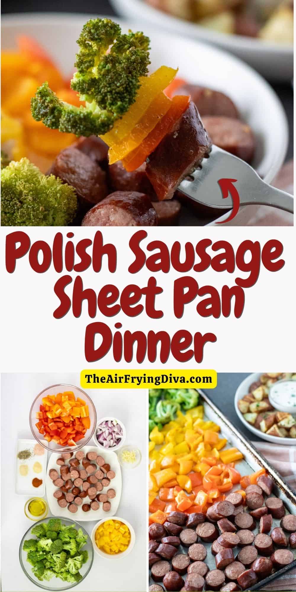 Polish Sausage Sheet Pan Dinner, a quick and delicious meal recipe featuring sliced sausage and vegetables, made in less than a half hour.